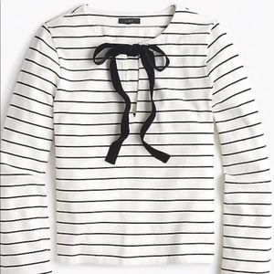 JCREW Ivory and Black Striped Shirt Front Tie